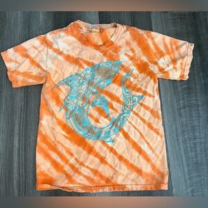 Port and Company Orange Tie-Dye Tee with Teal Shark Graphic